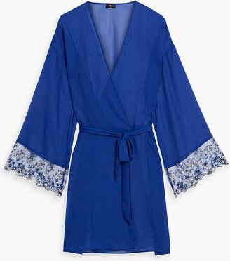 Belted lace-trimmed chiffon robe