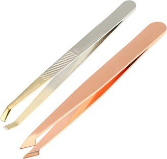 Unique Bargains Twill Stainless Steel Eyebrow Tweezers Rose Gold Tone 2 Pcs