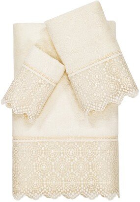 100% Turkish Cotton Arian 3Pc Cream Lace Embellished Towel Set-AL