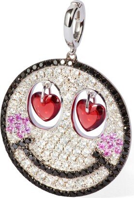 White Gold, Diamond, Sapphire And Garnet Mythology Cupid Happy Face Charm