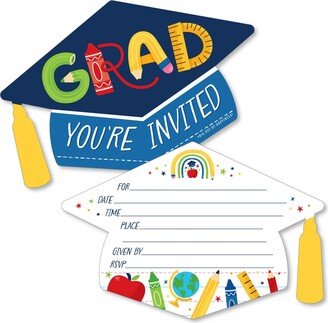 Big Dot Of Happiness Elementary Grad Shaped Fill-In Invitations Kids Party Cards with Envelopes 12 Ct