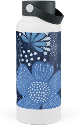 Photo Water Bottles: Shibori Flower Abundance - Blue Stainless Steel Wide Mouth Water Bottle, 30Oz, Wide Mouth, Blue