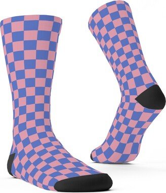 Socks: Fun Checkers - Pink And Purple Custom Socks, Pink