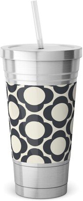 Travel Mugs: Lotta's Scandi Daisy - Navy On Cream Stainless Tumbler With Straw, 18Oz, Beige