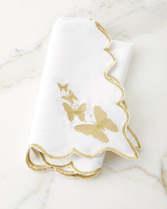 Nomi K White Linen Butterfly Gold Embroidery Napkin, 24Sq.