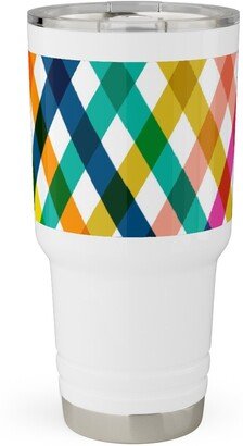 Travel Mugs: Birchdale Gingham Plaid - Multi Travel Tumbler, 30Oz, Multicolor