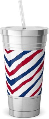 Travel Mugs: Patriots Chevron Zig Zag - Navy, Red Stainless Tumbler With Straw, 18Oz, Multicolor