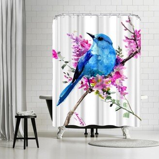 71 x 74 Shower Curtain, Mountain Bluebird And Spring Flowers by Suren Nersisyan