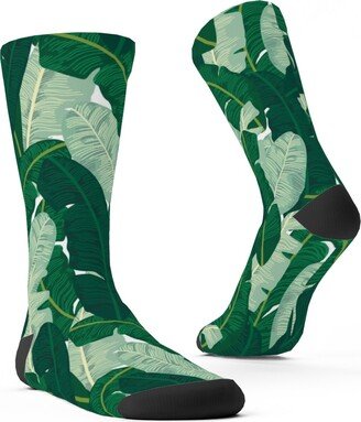 Socks: Classic Banana Leaves In Palm Springs Green Custom Socks, Green