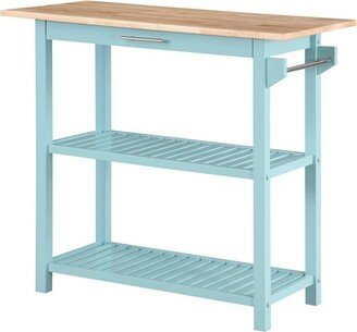 Designs2Go 3 Tier Butcher Block Kitchen Prep Island with Drawer Sea Foam Blue/Butcher Block - Breighton Home