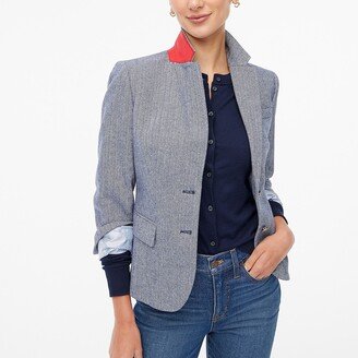 Women's Petite Herringbone Wool-Blend Schoolboy Blazer