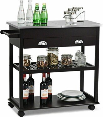 Rolling Kitchen Island Trolley Cart Stainless Steel Flip Tabletop W/ Drawer Brown