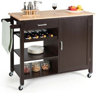 4-Tier Wood Kitchen Island Trolley Cart Storage Cabinet Brown-AA