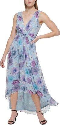 Petites Womens Floral Maxi Fit & Flare Dress