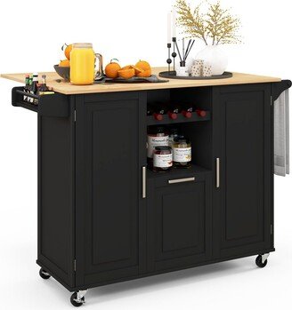 Rolling Kitchen Island Utility Serving Cart with Drop Leaf Wine Rack Drawer