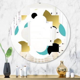 Designart 'Gold and Blue Circles' Printed Modern Round or Oval Wall Mirror - Quatrefoil