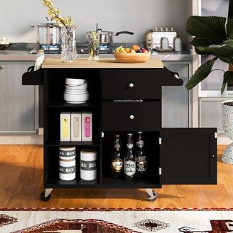 Kitchen Cart with 2 Drawers and 3 Open Shelves, Solid Kitchen Island