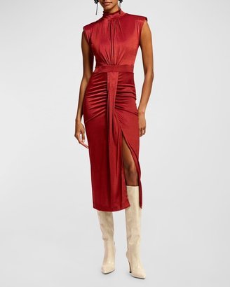 Encona Ruched Jersey Midi Sheath Dress