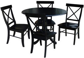 42 Dual Drop Leaf Table with 4 Cross Back Dining Chairs - 5 Piece Dining Set