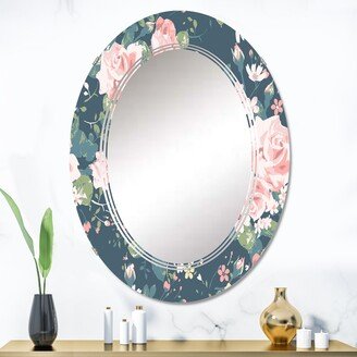 Designart 'Vintage Roses On Navy' Printed Patterned Wall Mirror