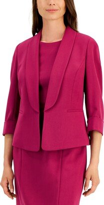 Petite Stretch Crepe Shawl-Collar Open-Front Blazer