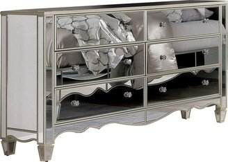 Dresser with Crystal Knobs and Mirror Panels, Silver