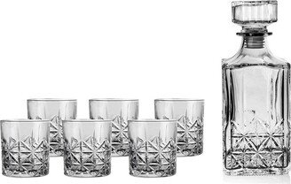 Fifth Avenue Islay Whiskey Decanter and Glass Set, 7-Piece Set for Liquor, Scotch, 6 Matching DOF Tumblers, Elegant Liquor Carafe w/ Stopper