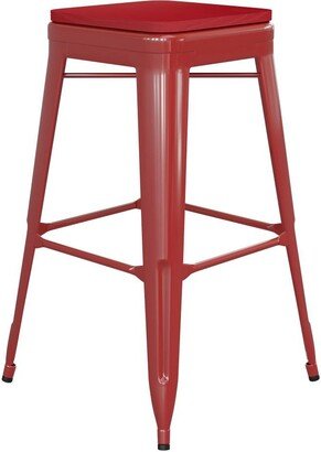 Emma+oliver Kam Backless Metal Indoor-Outdoor Stool With All-Weather Polystyrene Seat - Red/red