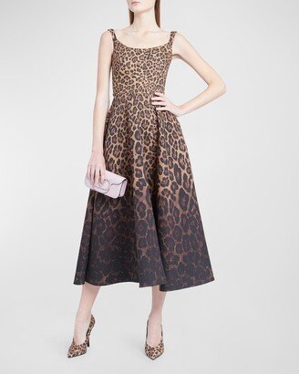 Animalier Degrade Sleeveless Crepe Couture Midi Dress