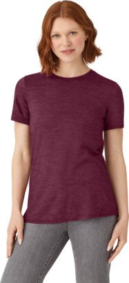 Women's Merino Wool Blend Crew Neck T-Shirt - Dahlia Pink - Medium