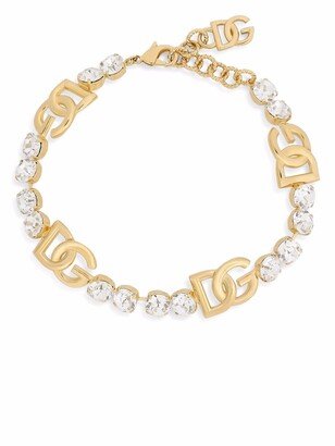 Logo-Plaque Crystal-Embellished Bracelet