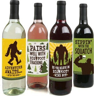 Big Dot Of Happiness Sasquatch Crossing - Bigfoot Party Decor - Wine Bottle Label Stickers - 4 Ct