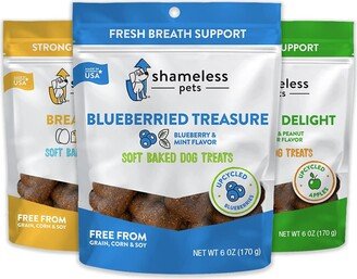 Shameless Pets 3 Flavor Vegetarian Grain-Free Soft Baked Dog Treat Bundle: Egg, Blueberry, and Apple, 6 Ounces Each