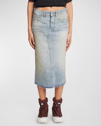 Faded Denim Midi Skirt