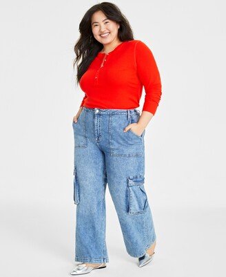 On 34th Plus Size High-Rise Utility Cargo Jeans, Created for Macy's