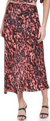 Printed Satin Ruche Maxi Skirt (Persimmon Multi) Women's Skirt