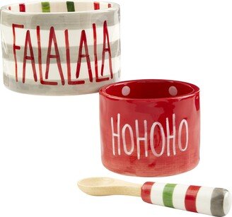 Mud Pie, Multi, Fa La Painted Christmas Stacked Dip Cup Set, 3 x 4.5, SM 2.75 x 3.5 | LG spoon 4.5