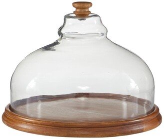 GINGER BIRCH STUDIO Brown Wood Cake Stand with Glass Lid