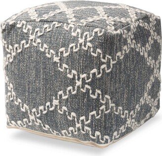 Geyne Bohemian Ivory Handwoven Cotton Blend Pouf Ottoman Gray/ivory