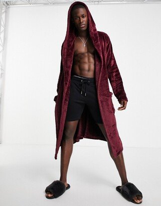 lounge dressing gown in burgundy fleece-AA