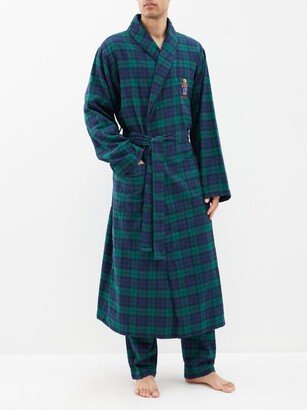 Polo Bear-embroidered Cotton-flannel Bathrobe