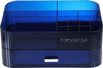 Unique Bargains Translucent Stackable Drawers Makeup Organizer Blue