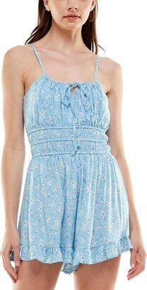 Juniors Womens Floral Print Smocked Romper