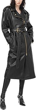 Faux Leather Moto Trench Coat