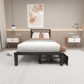 BESTCOSTY Twin Metal Platform Bed with 2 Drawers