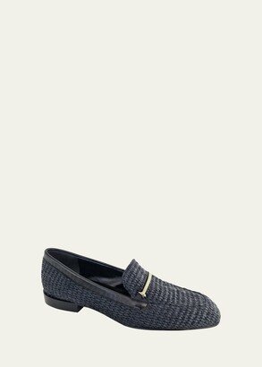 Raffia Metal-Strap Easy Loafers