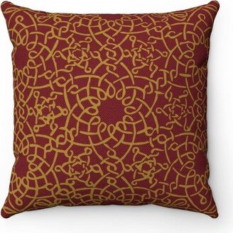 Celtic Pillow, Design, Red & Gold Hues, Floral Maroon, Dark Amber, Square Pillow