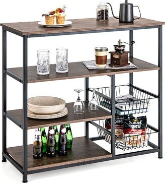 Tangkula 4-Tier Industrial Kitchen Baker's Rack Microwave Oven Stand w/2 Wire Baskets