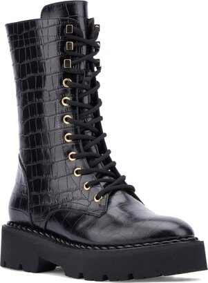 Silvana Croc Embossed Water Repellent Combat Boot