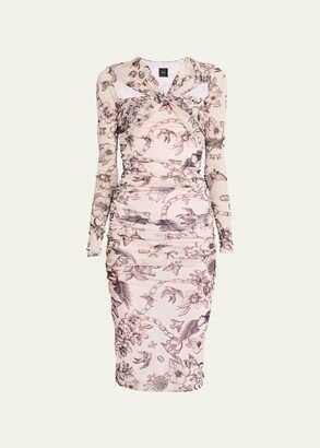 Slim-Fit Tattoo-Print Midi Dress